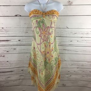 BCBG Chiffon Dress Strapless Handkerchief Hem